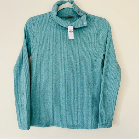 New T by Talbots long sleeve Turquoise turtleneck Snap Shoulder Ribbed top - Picture 4 of 9